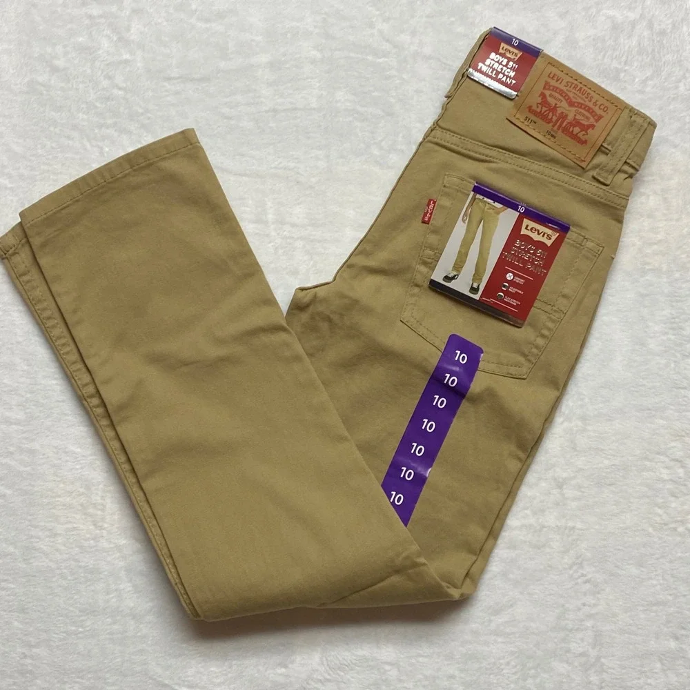 Levis Boys 511 Slim Fit Stretch Twill Pants‎ Khaki Green Adjustable Waist 10 NWT